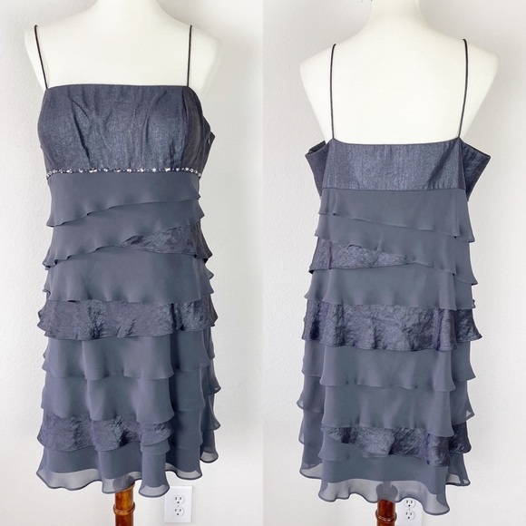 SL Fashions Evening Layered Dress Gray Size 16 - Picture 1 of 6